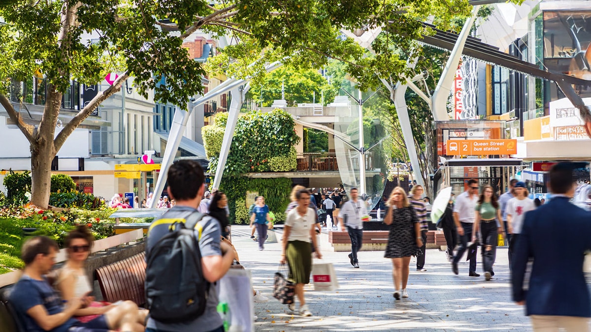 Australians going about their day in Brisbane mall