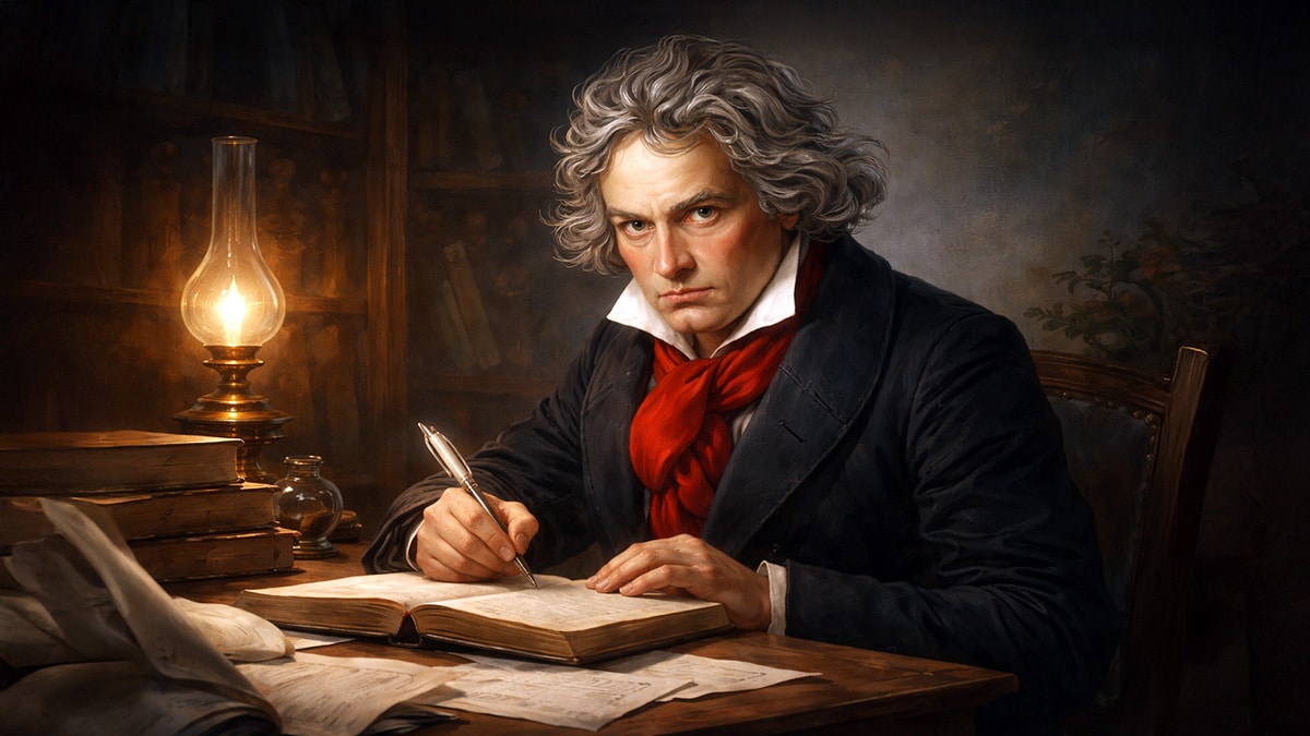 Beethoven at work in his study